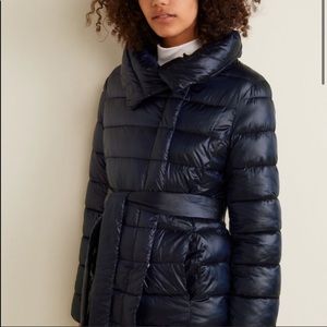 MANGO ANORAK MARAIS PUFFER COAT/BELT NAVY LARGE NWT
